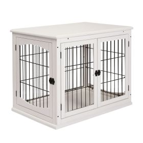 PawHut 26" Wooden Dog Cage Dog Crate Furniture, Indoor Dog Kennel, Dog Cage End Table with 2 Lockable Doors Entrance & Top Shelf, White